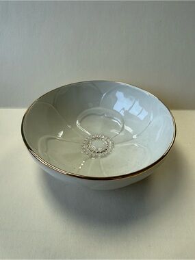 Lenox Magnolia Bowl Cream Porcelain with Gold Accents and Rim.